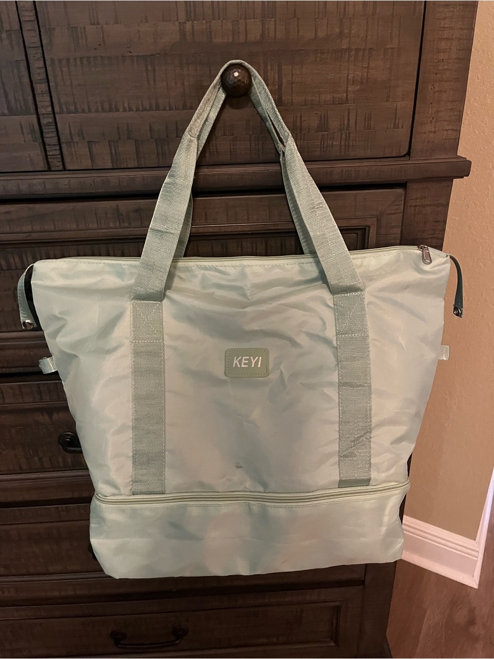 SHEIN Mint Green Nylon Tote with Zippered Bottom